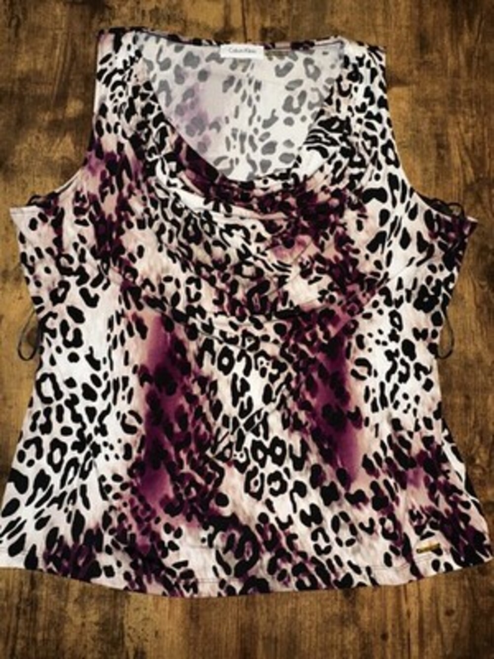 Calvin Klein Leopard Print Cowl Neck Sleeveless Top XL